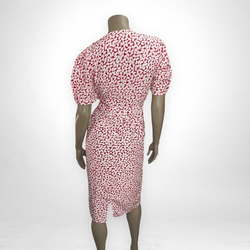 Vintage Red & White Abstract Pattern Dress With Short Sleeves & Button Details 4 - Picture 3 of 9